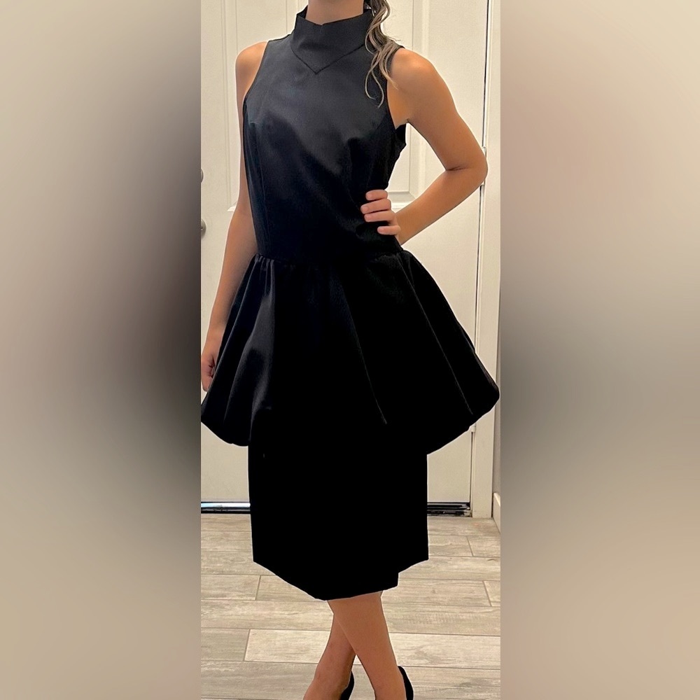 Nili Lotan Vintage Nili II Mock Neck Bubble Skirt Cocktail Pencil Dress Black